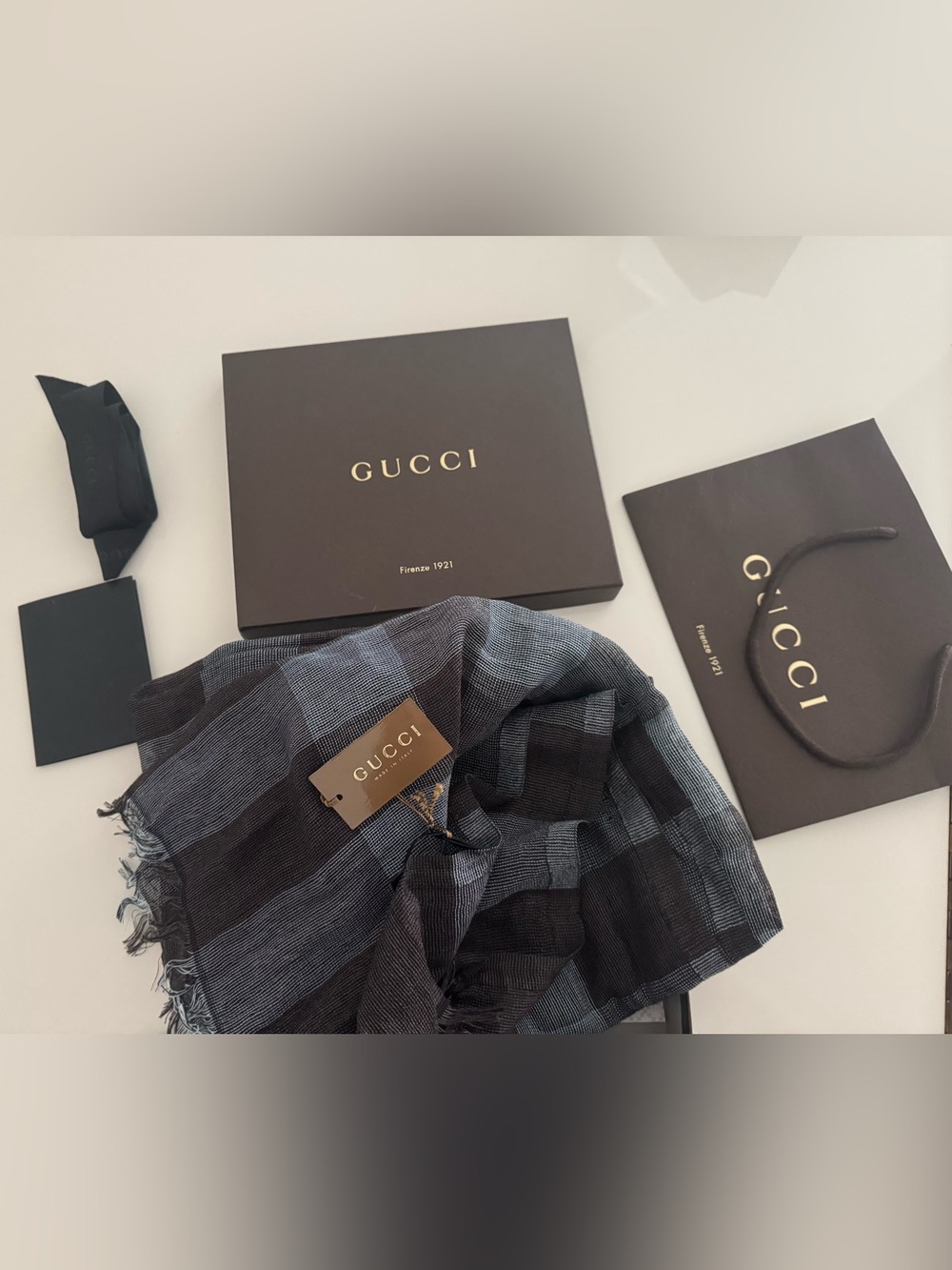 Gucci Men's Black & Charcoal Check Wool-Blend Scarf New (see comments) - Picture 2 of 8